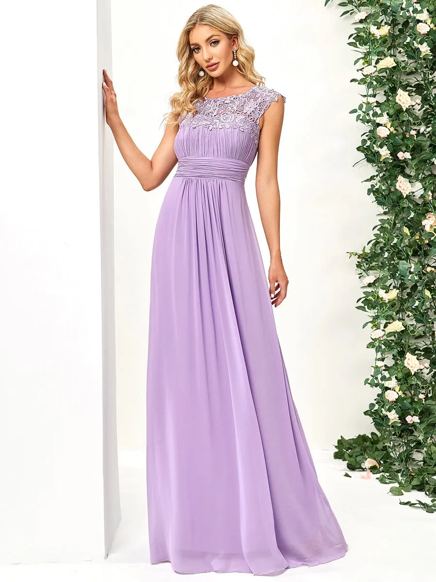 Maxi Long Lace Cap Sleeve Elegant Bridesmaid Dress