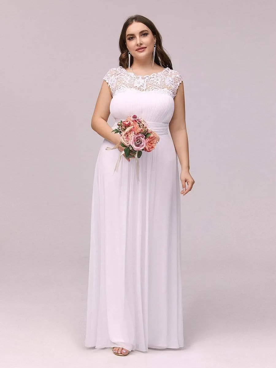 Maxi Long Lace Cap Sleeve Elegant Bridesmaid Dress