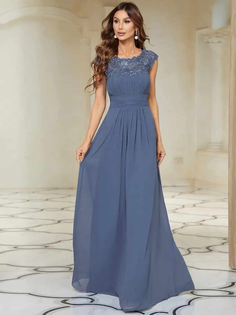 Maxi Long Lace Cap Sleeve Elegant Bridesmaid Dress