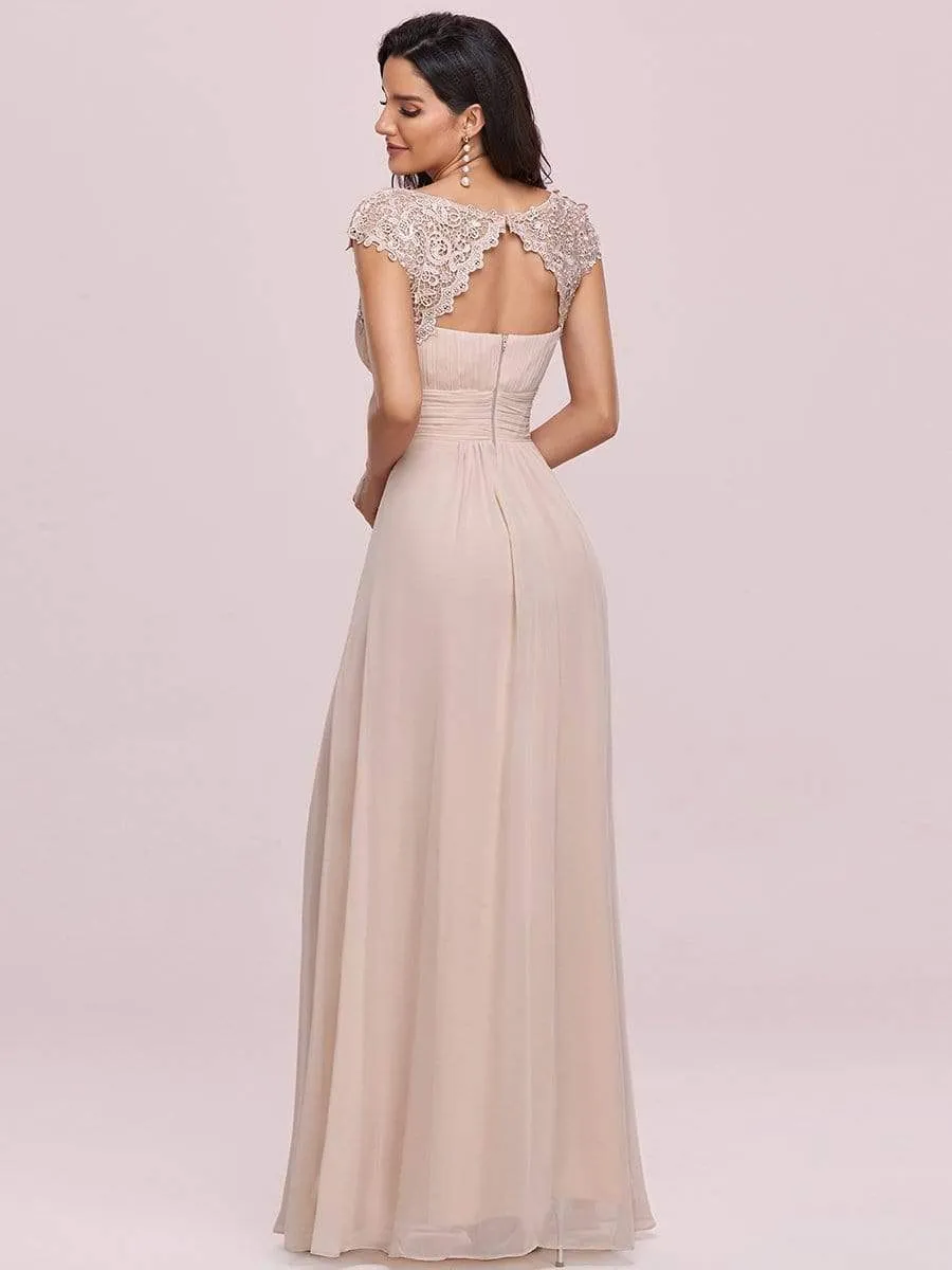 Maxi Long Lace Cap Sleeve Elegant Bridesmaid Dress