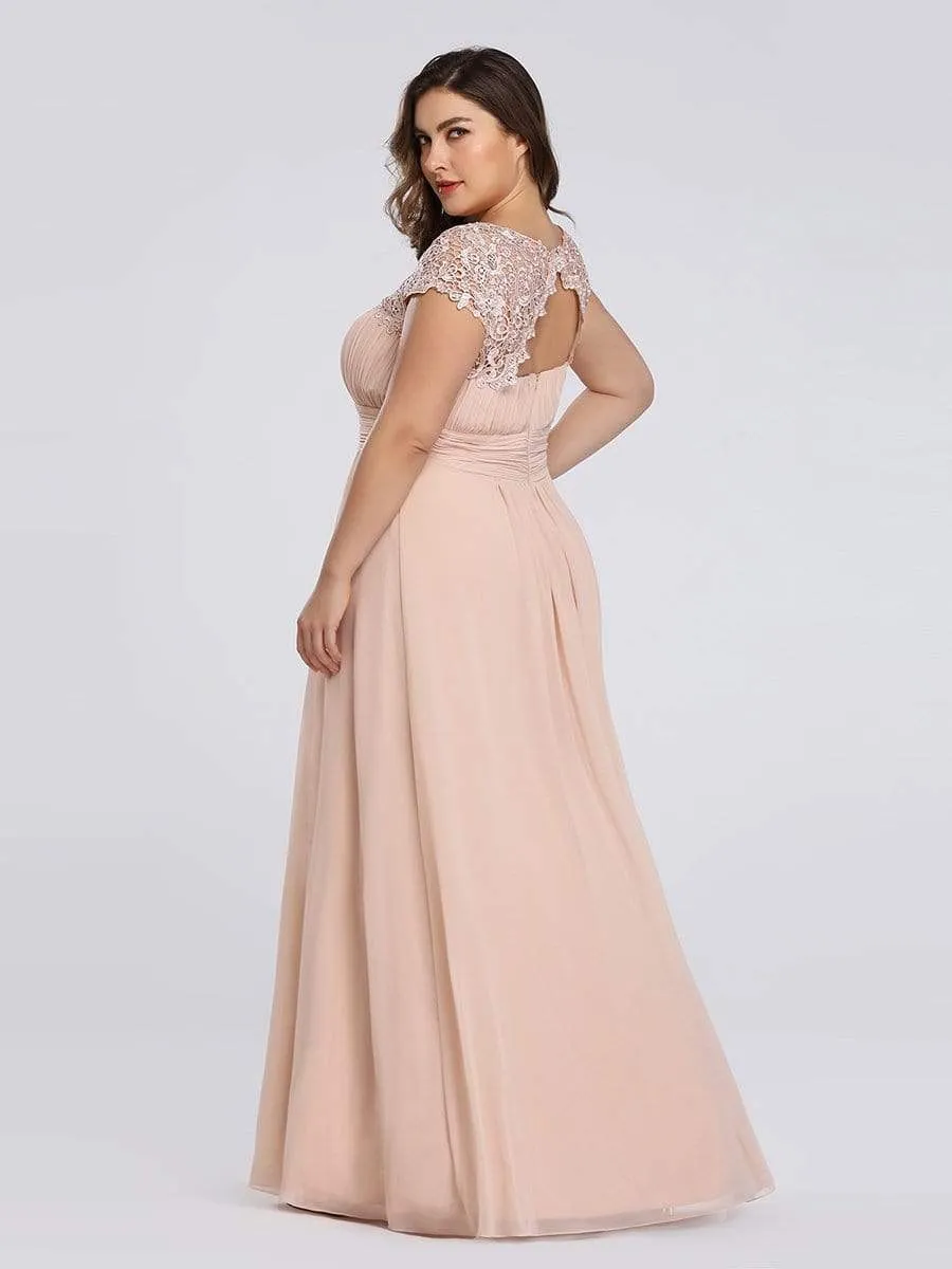 Maxi Long Lace Cap Sleeve Elegant Bridesmaid Dress