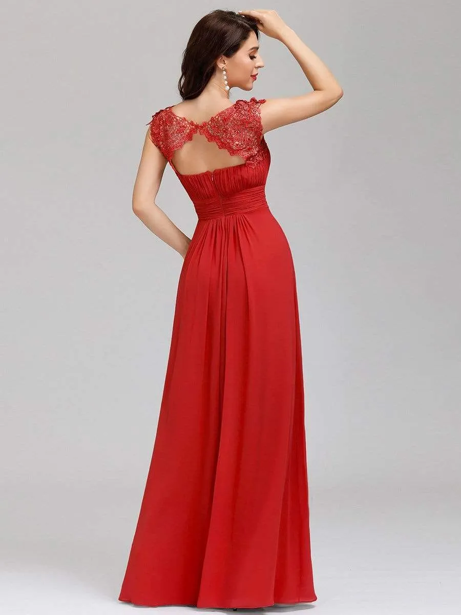 Maxi Long Lace Cap Sleeve Elegant Bridesmaid Dress