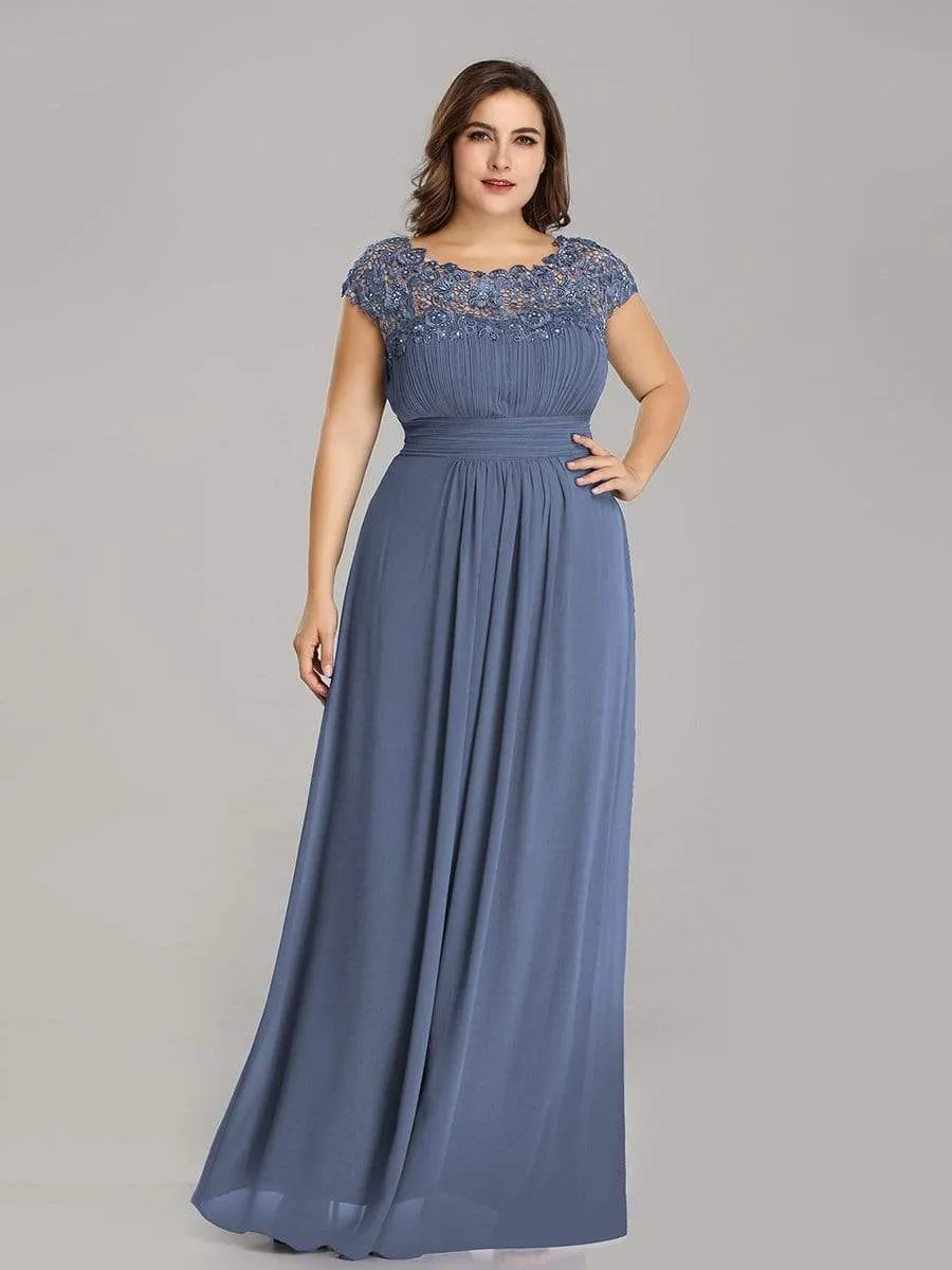 Maxi Long Lace Cap Sleeve Elegant Bridesmaid Dress