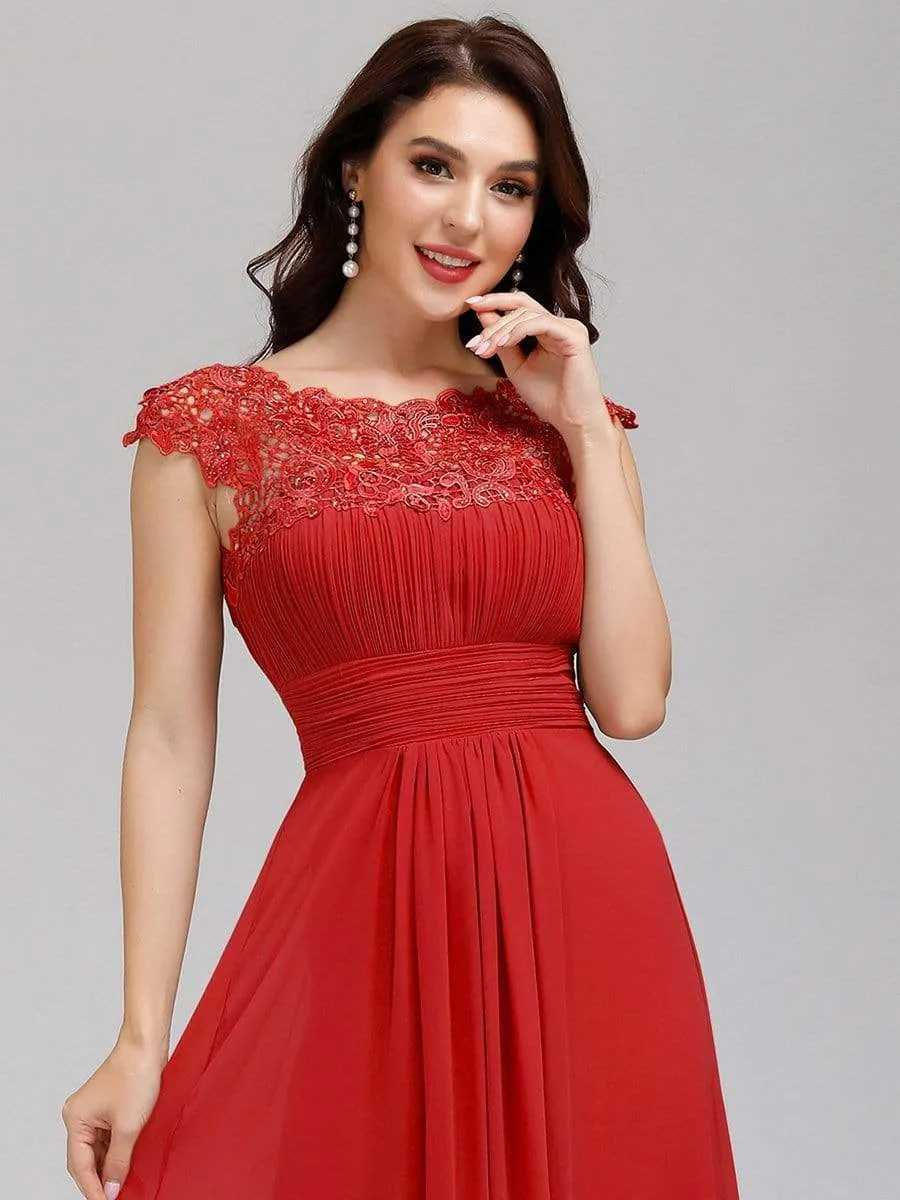 Maxi Long Lace Cap Sleeve Elegant Bridesmaid Dress