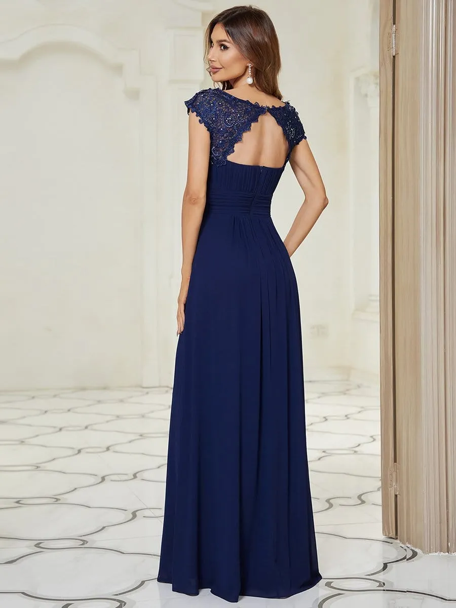 Maxi Long Lace Cap Sleeve Elegant Bridesmaid Dress