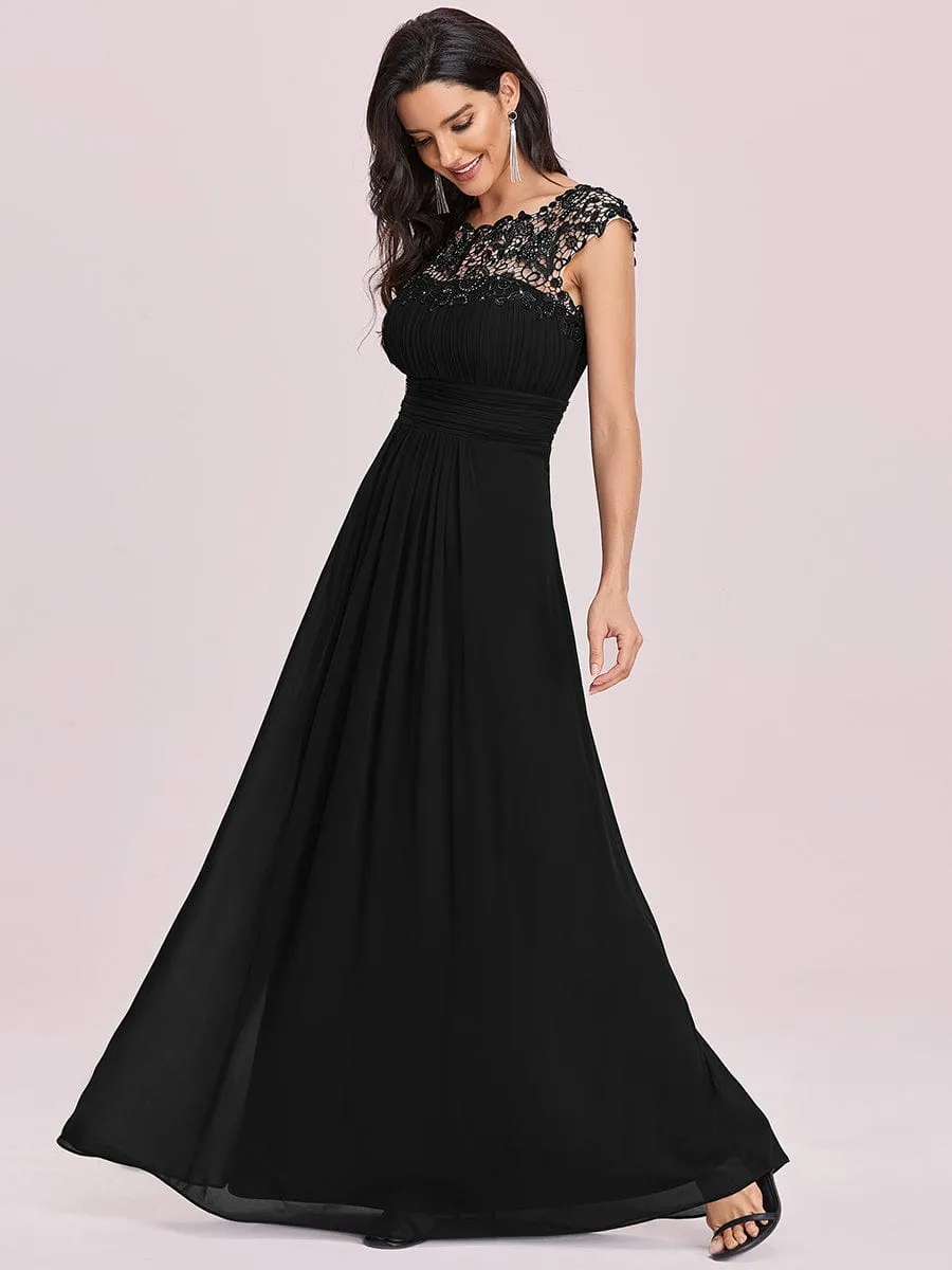 Maxi Long Lace Cap Sleeve Elegant Bridesmaid Dress