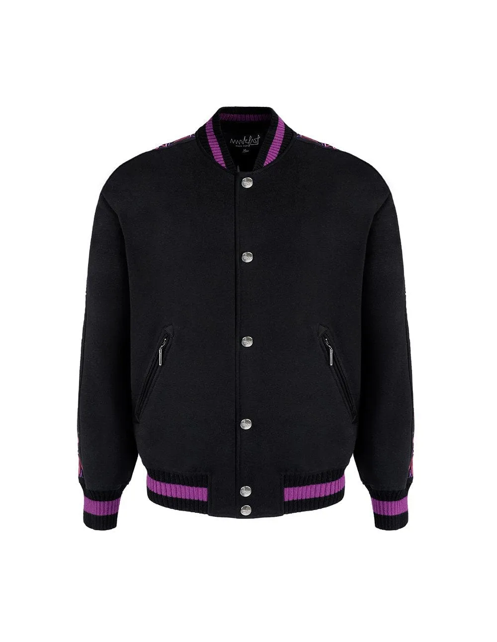 Men Embroidered MF Logo Stripe Ribbed Baseball Jacket