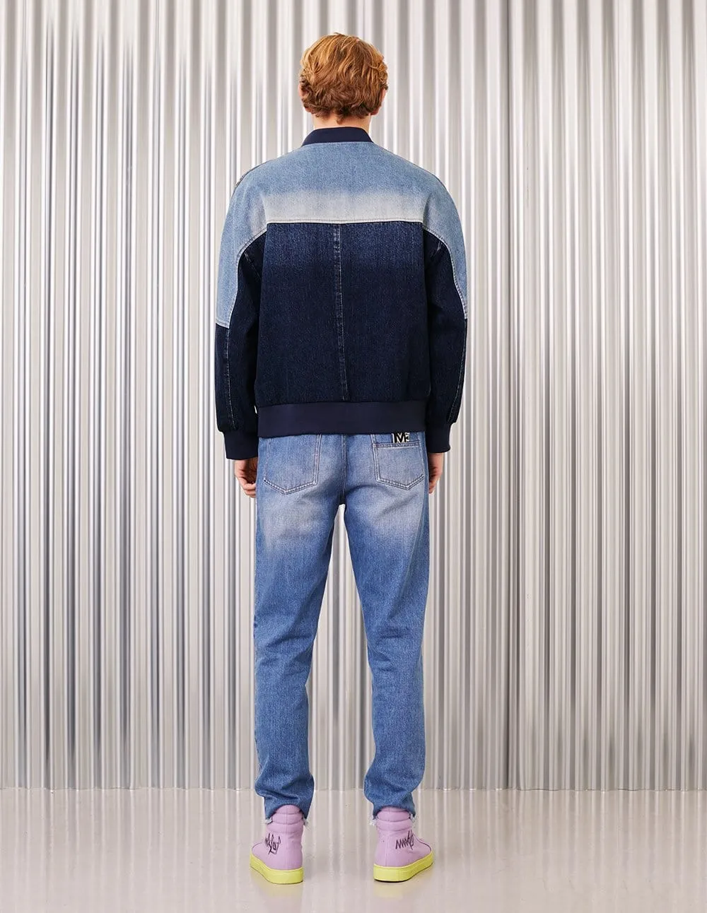 Men Washed Denim Contrast Color Jean Jacket