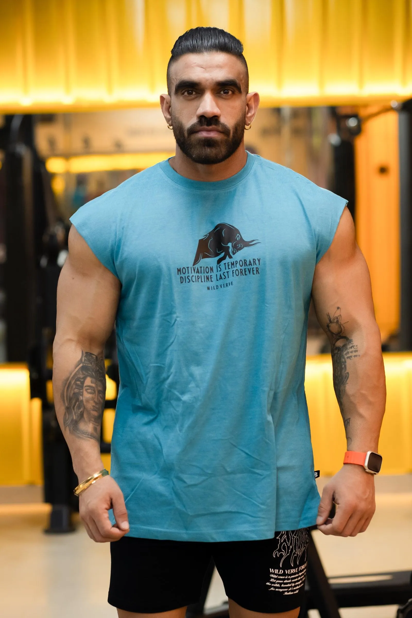 MOTIVATION IS TEMPORARY MUSCLE TEE (Turquoise Panic)