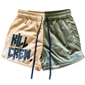 MUAY THAI SHORTS (MID THIGH CUT) 2 TONE - SAND / OLIVE