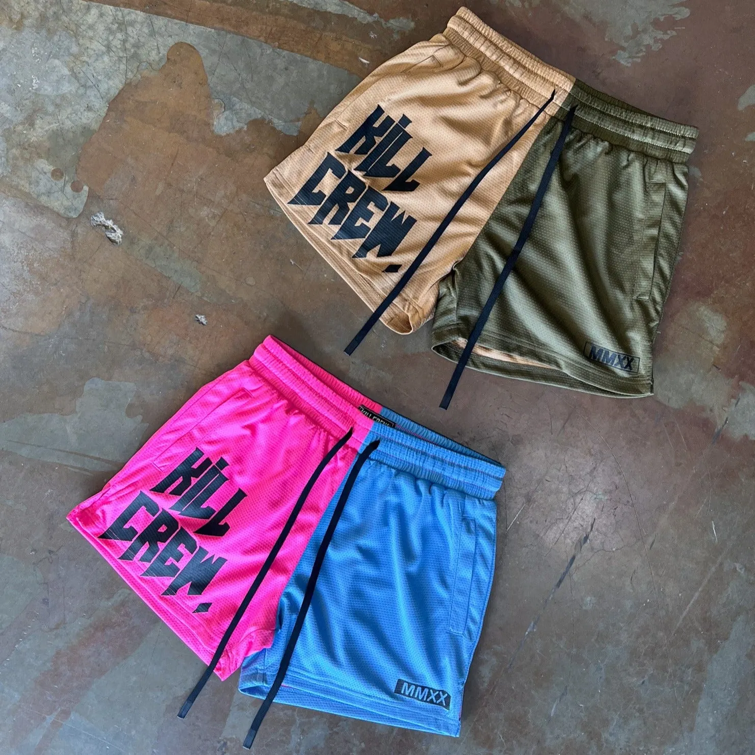 MUAY THAI SHORTS (MID THIGH CUT) 2 TONE - SAND / OLIVE