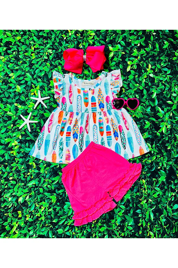 Multicolor surfboards ruffle 2pc set XCH0333-3H