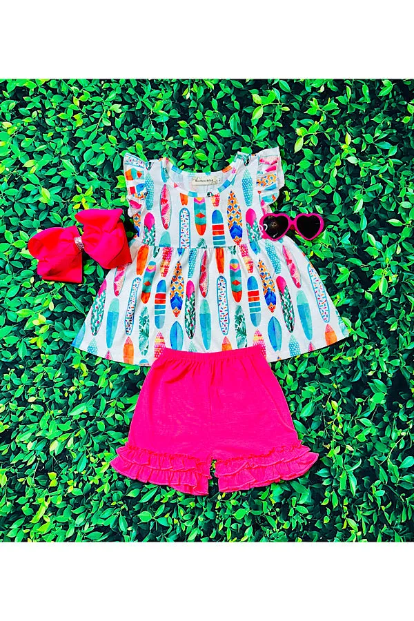 Multicolor surfboards ruffle 2pc set XCH0333-3H
