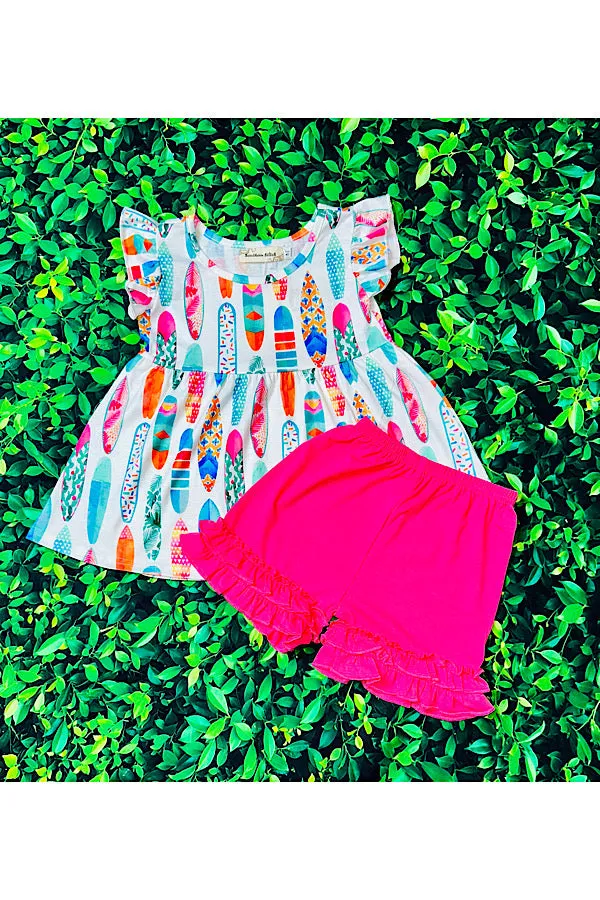 Multicolor surfboards ruffle 2pc set XCH0333-3H