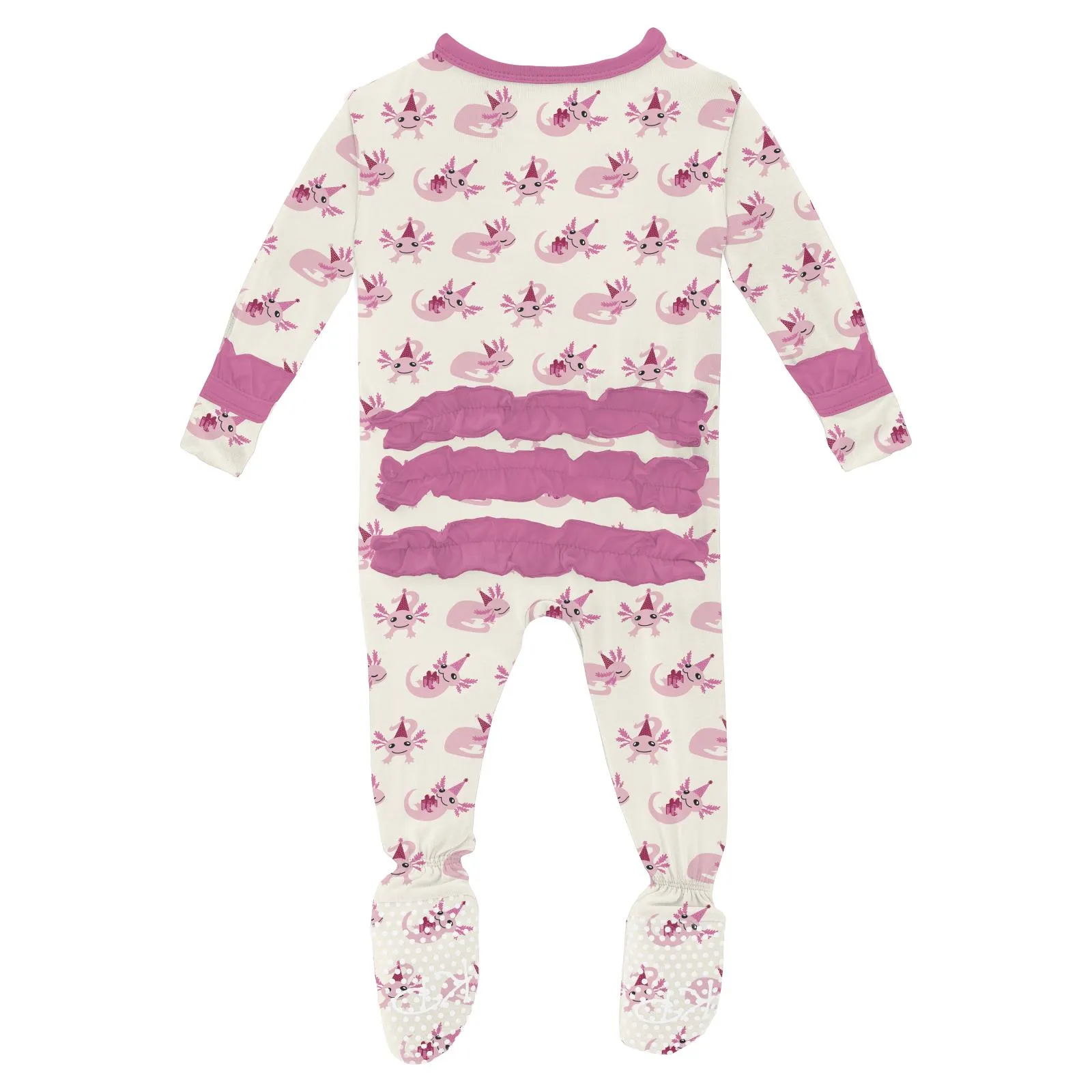 Natural Axolotl Party Classic Ruffle Footie with 2 Way Zipper - Kickee Pants