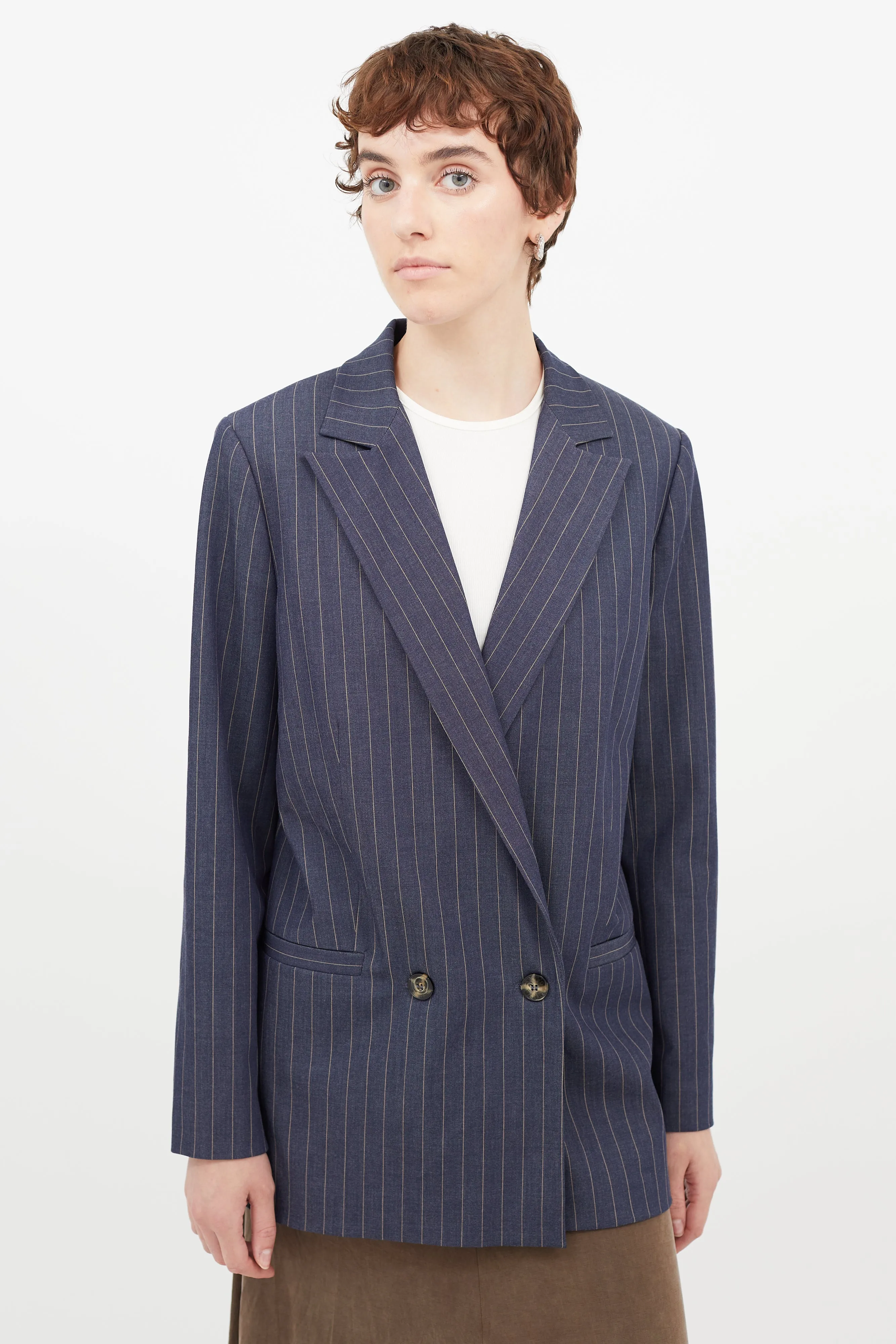 Navy & Beige Striped Blazer