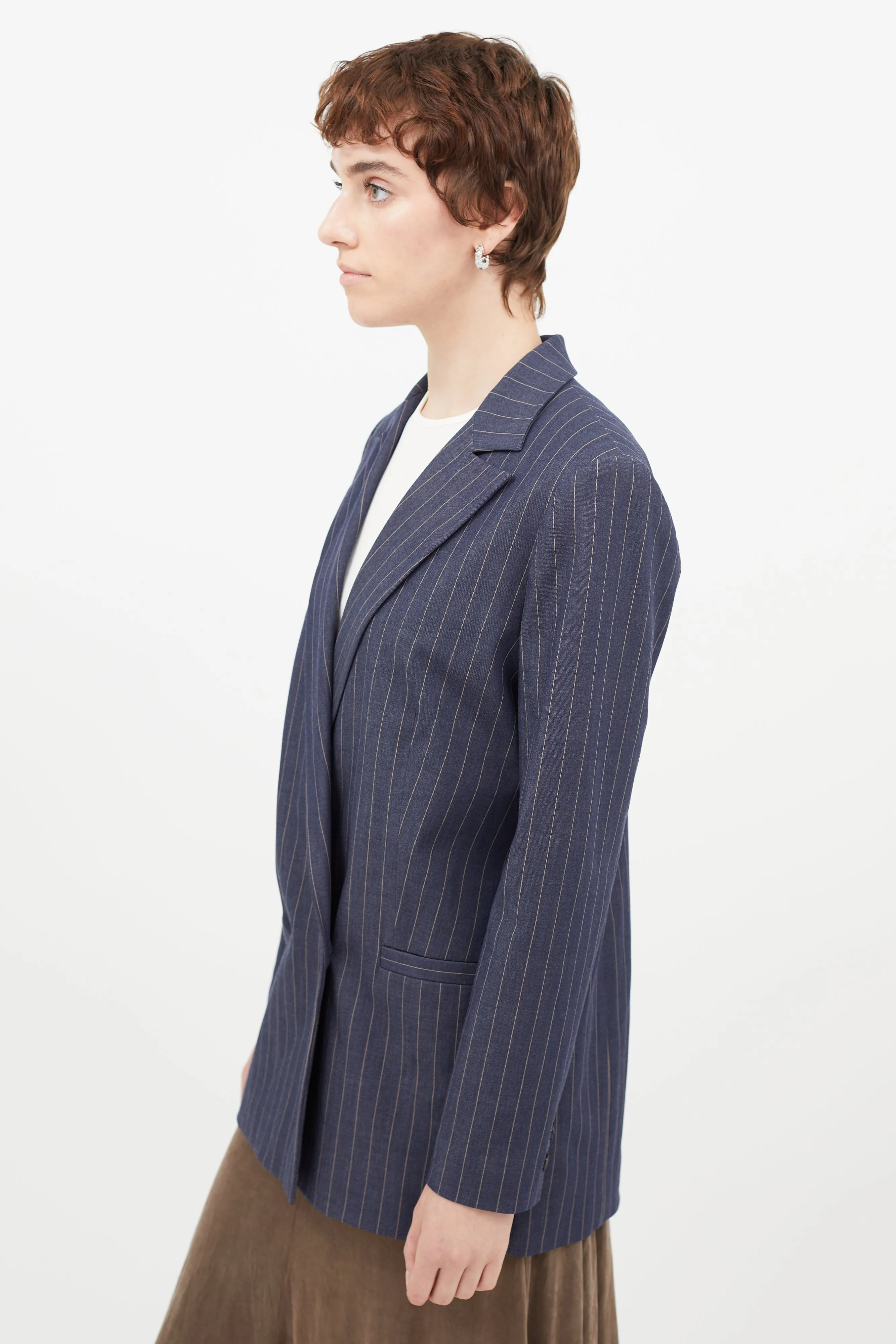 Navy & Beige Striped Blazer