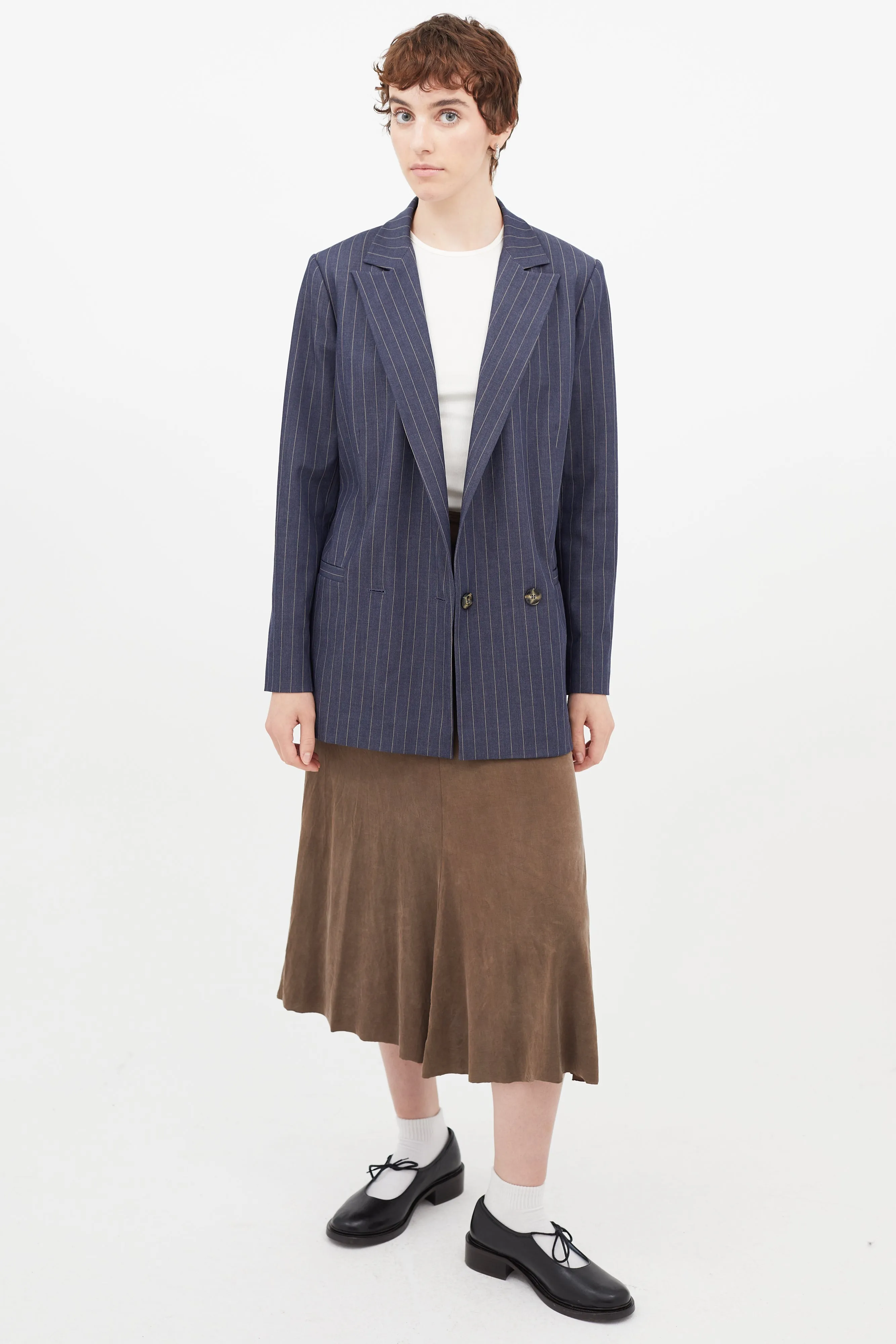 Navy & Beige Striped Blazer