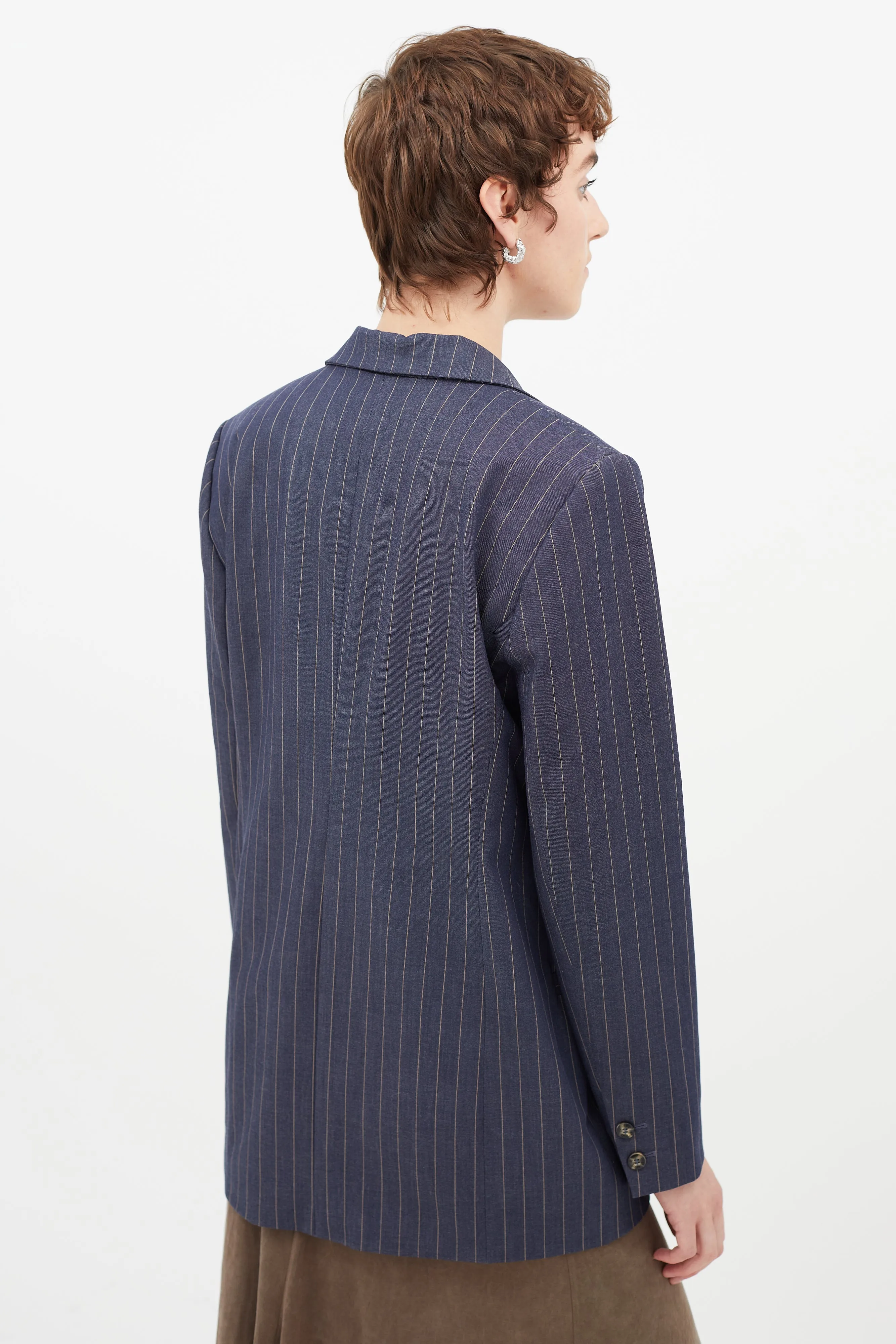 Navy & Beige Striped Blazer