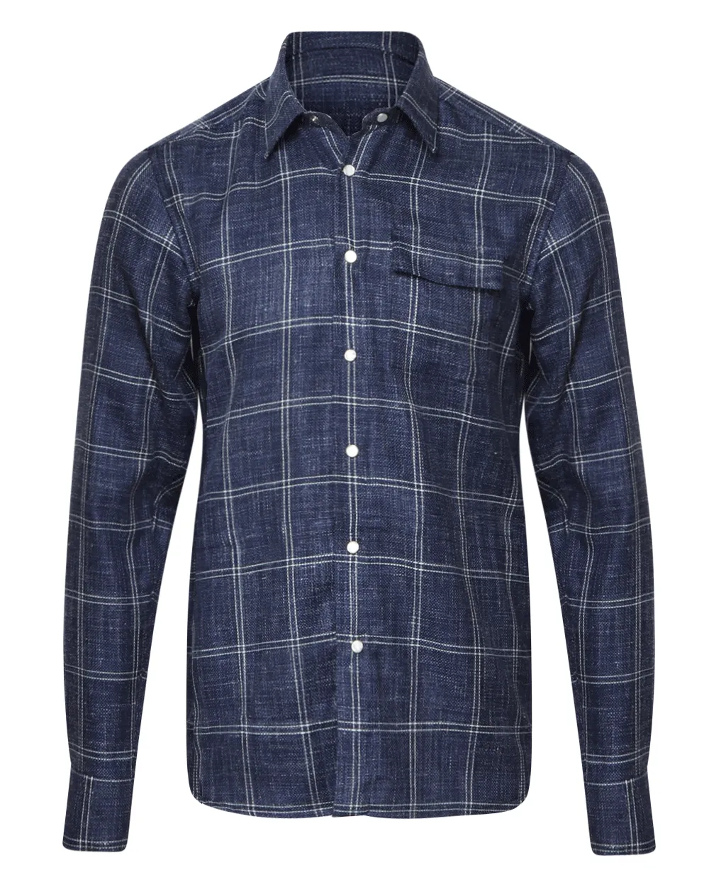 Navy and White Windowpane Overshirt