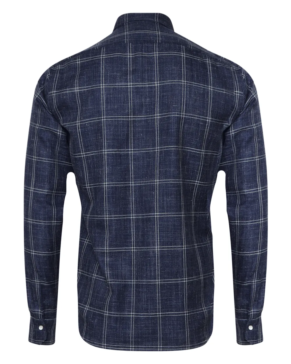 Navy and White Windowpane Overshirt