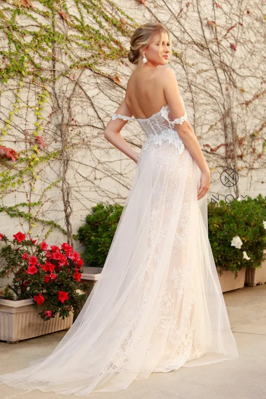 NOX ANABEL E441 Off Shoulder Appliqued High Slit Bridal Gown