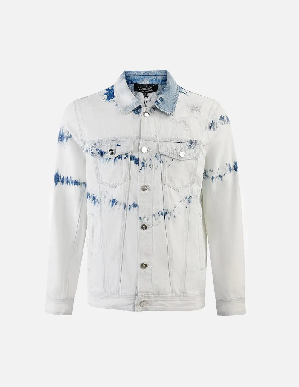 Oversize Bleach Tie-Dyed Ripped Denim Jacket