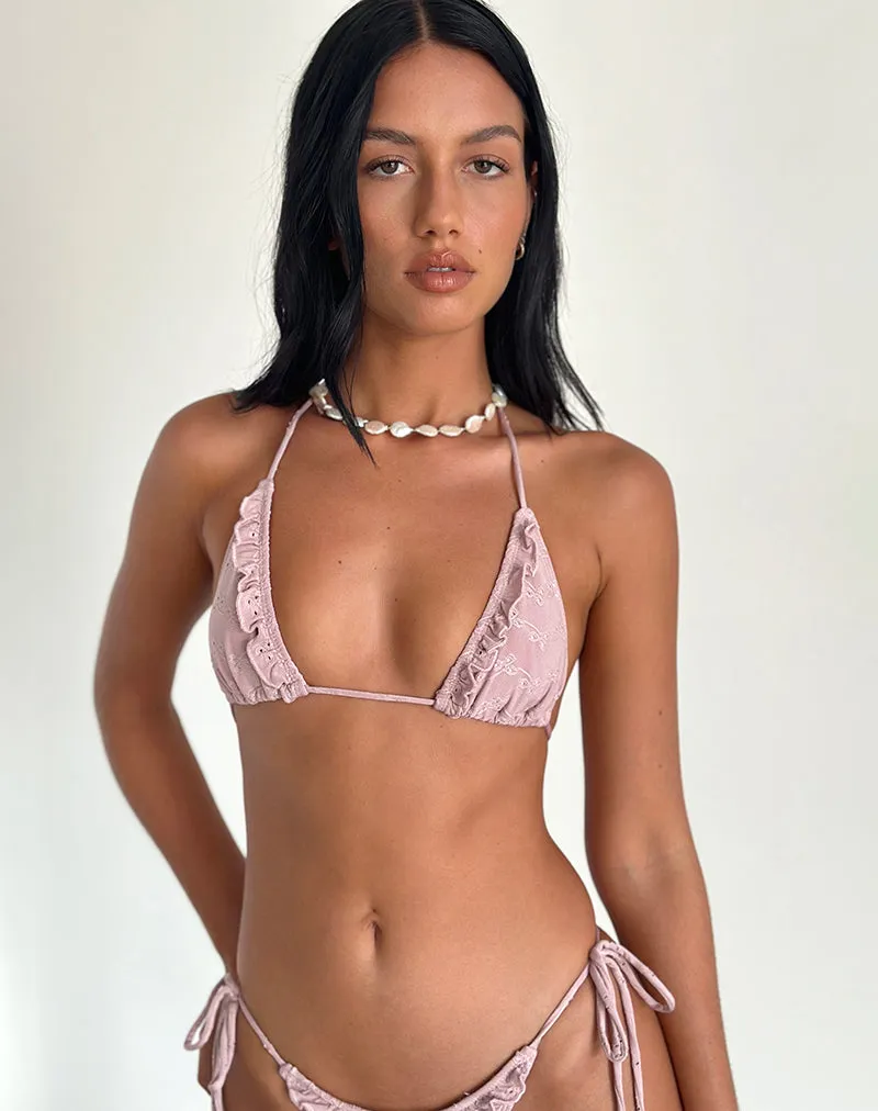 Pami Ruffle Bikini Top in Broderie Blush Pink