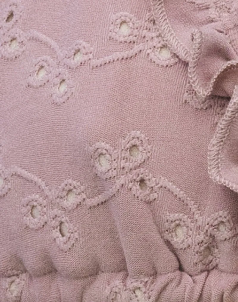 Pami Ruffle Bikini Top in Broderie Blush Pink