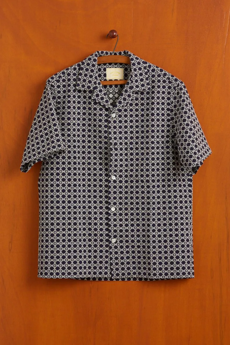 Portuguese Flannel Tile Shirt (White/Navy)