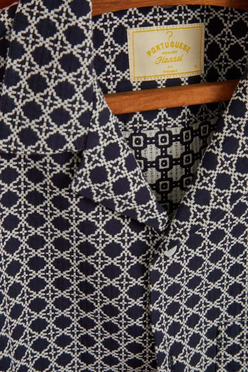 Portuguese Flannel Tile Shirt (White/Navy)