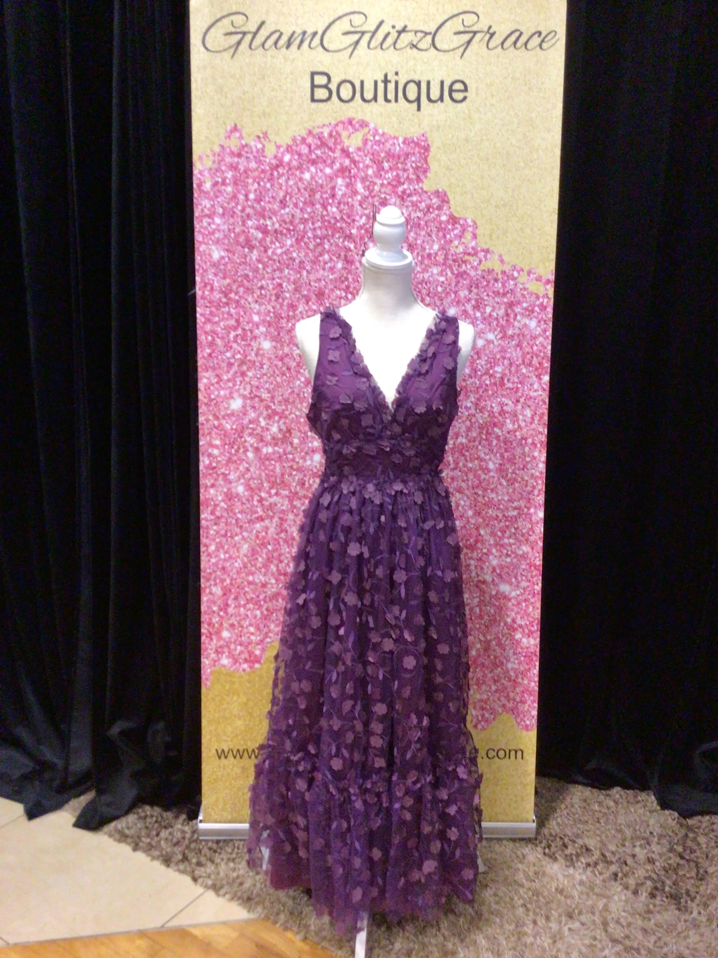 Purple V-Cut Corset 3D Flower Dress