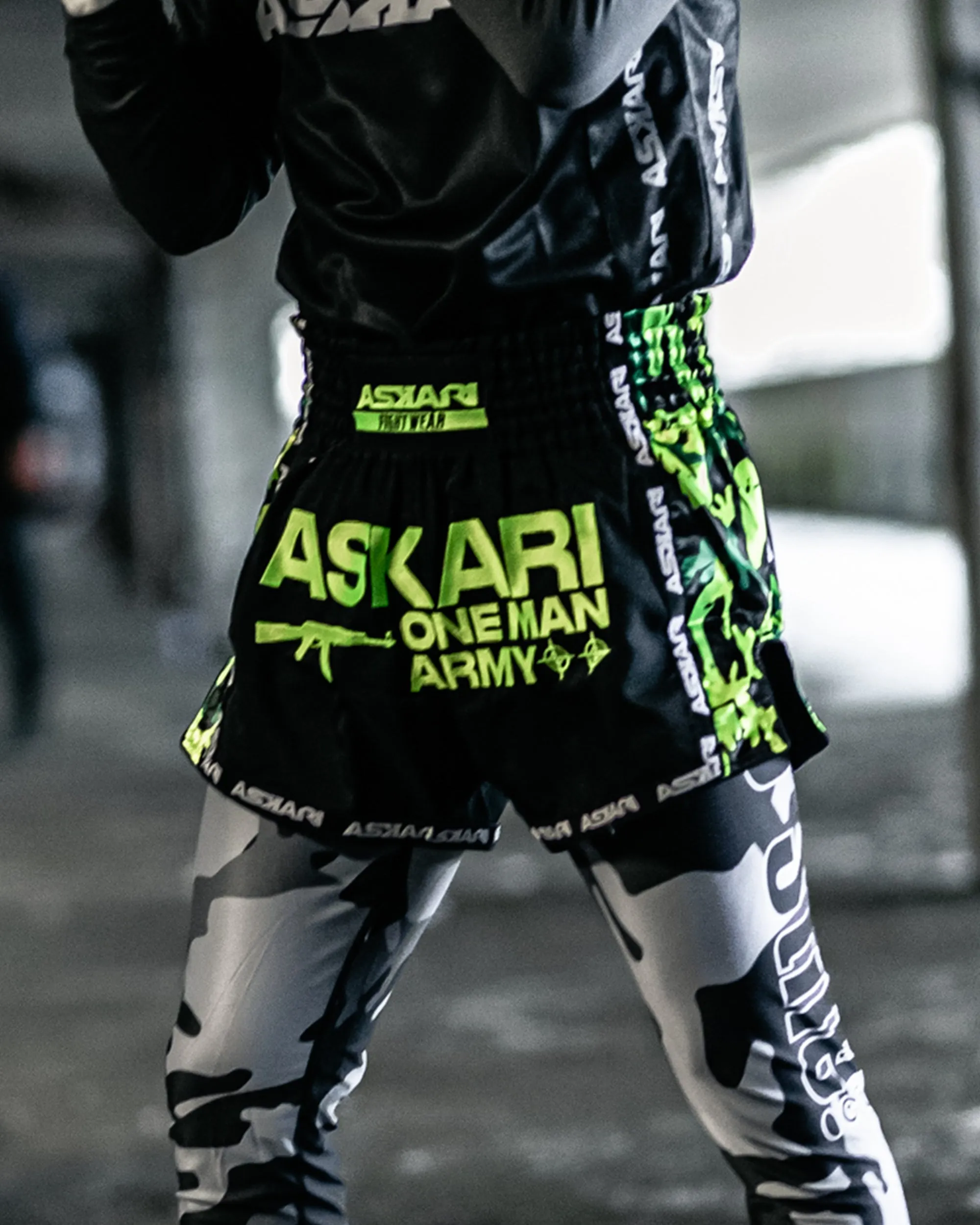 "ONE MAN ARMY" MUAY THAI SHORTS [GREEN CAMOUFLAGE]