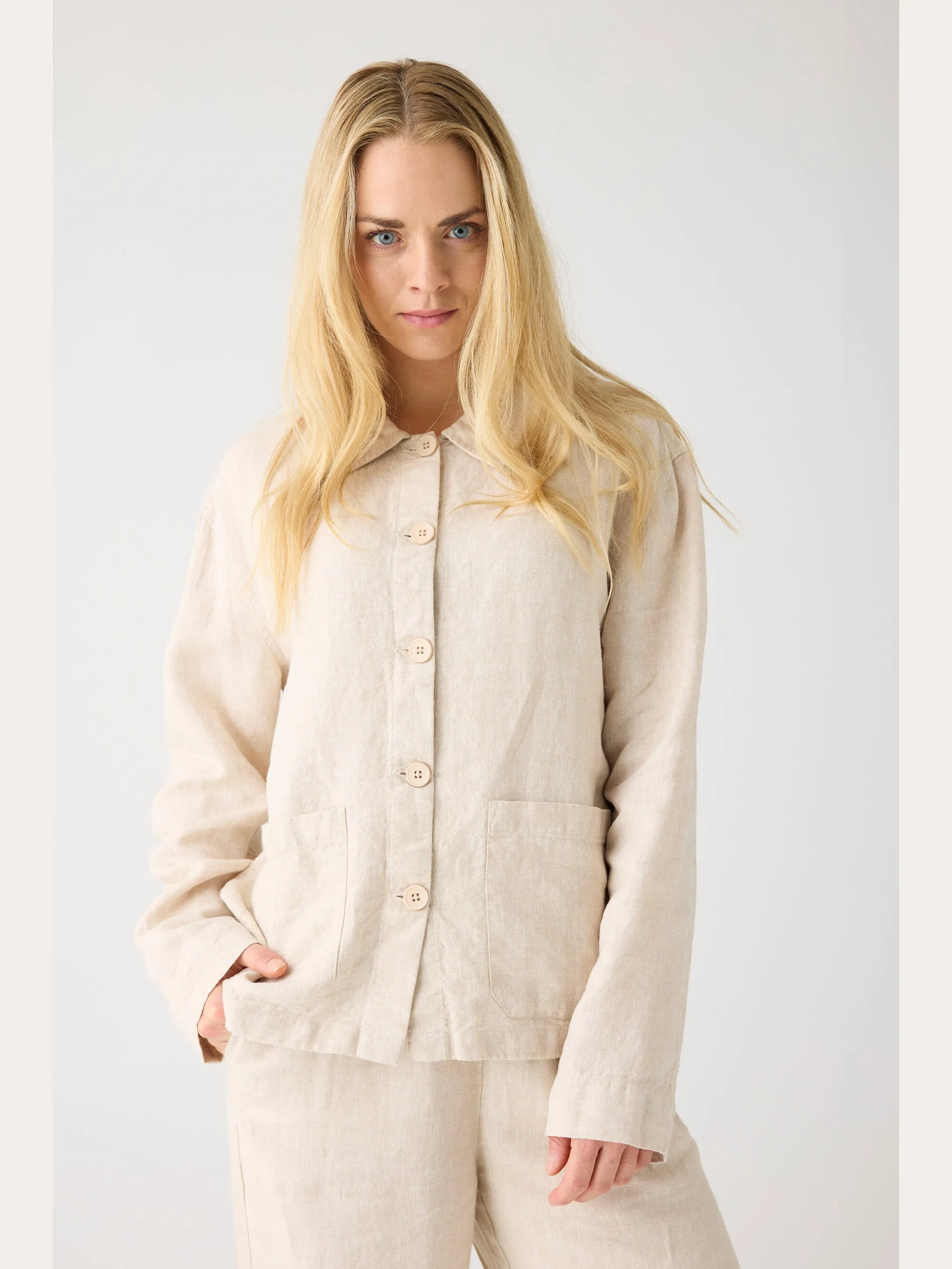 Regular linen overshirt - GOTS/Vegan - Yarndyed - Light feather gray