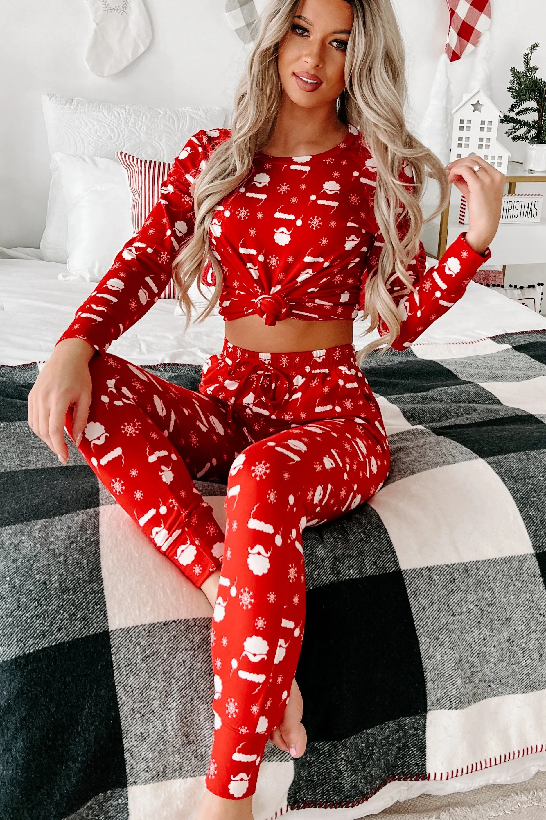 Santa Says Fleece Lined Pajama Set (Red)