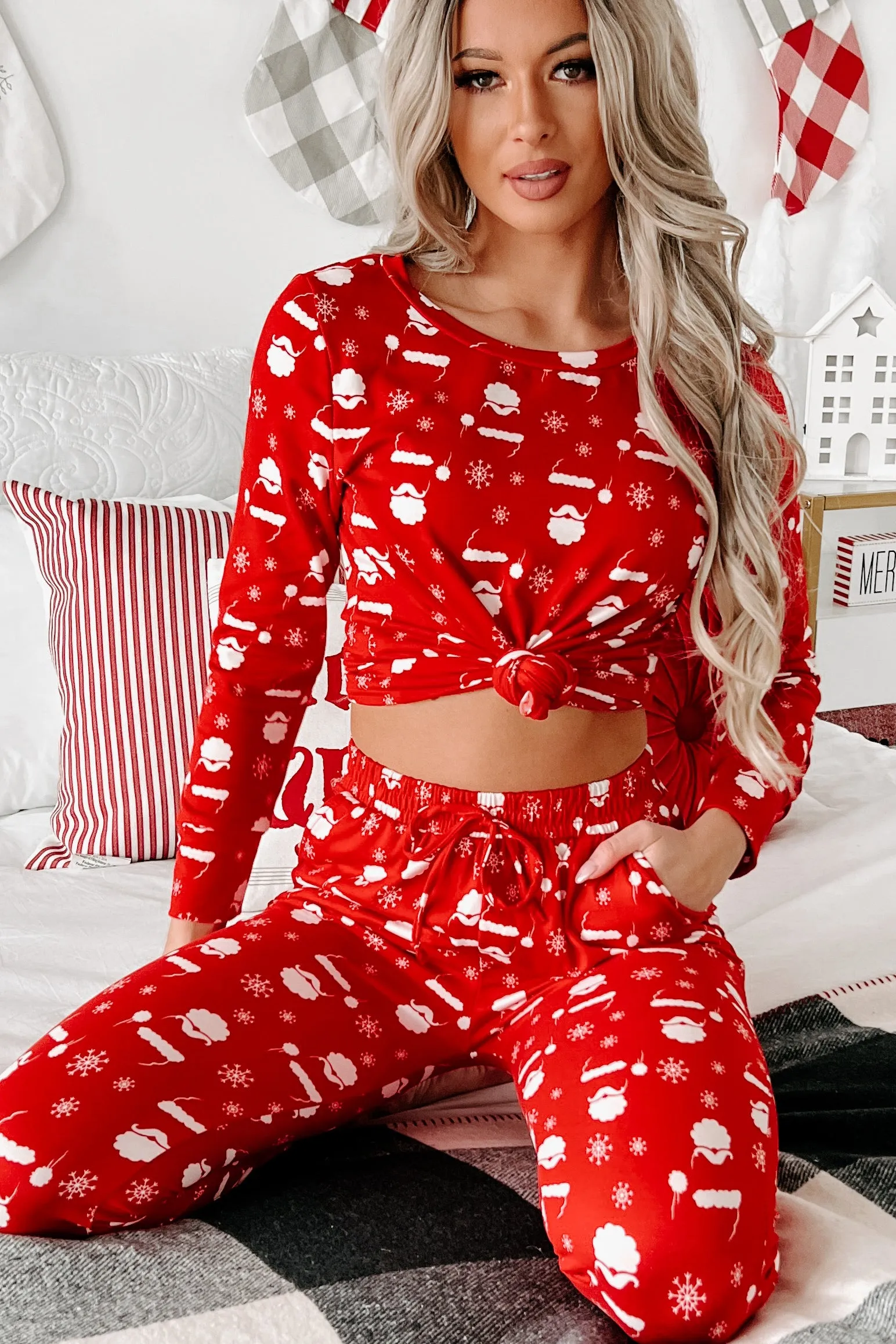 Santa Says Fleece Lined Pajama Set (Red)