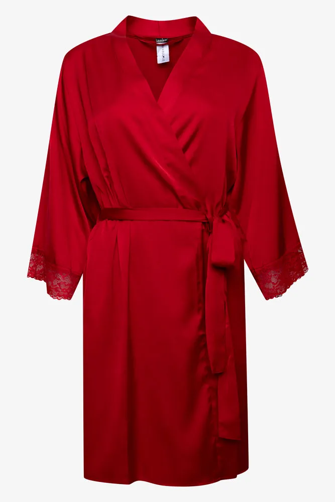 Satin Kimono Sleeve Summer Gown Red