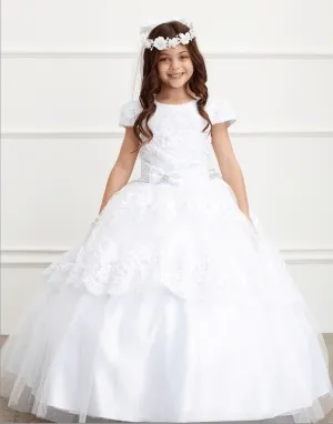 Sleeved Communion Lace Peplum Dress with Corset Back #TK1198 | Norma Reed