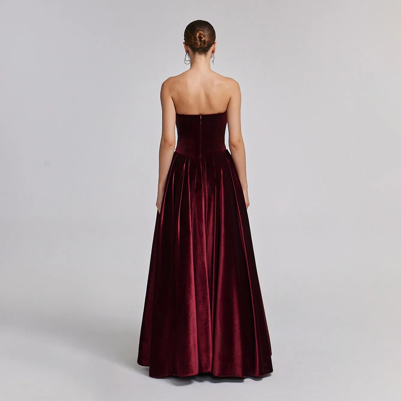Strapless Burgundy Velvet Corset Gown