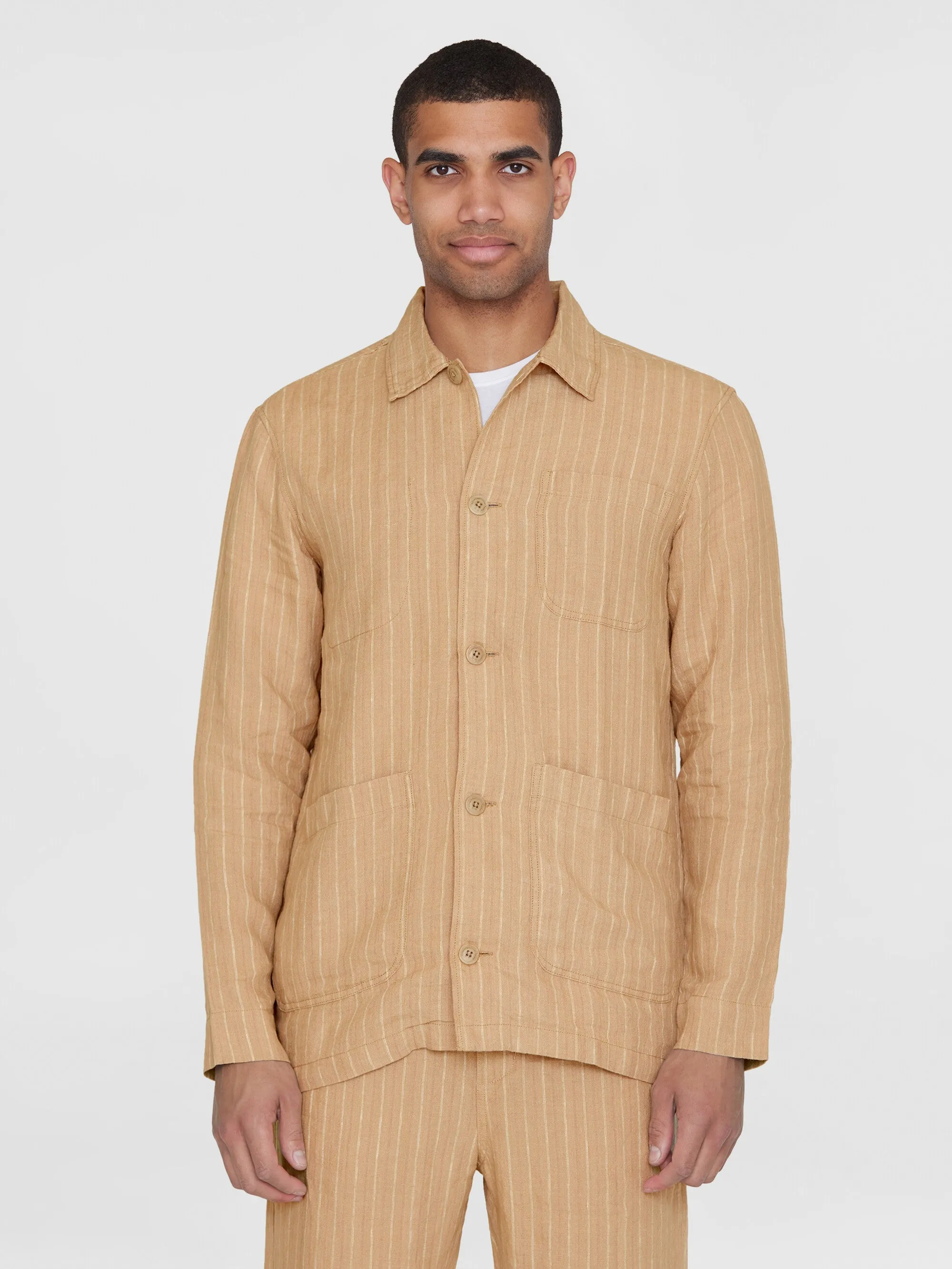 Striped linen overshirt - Beige stripe