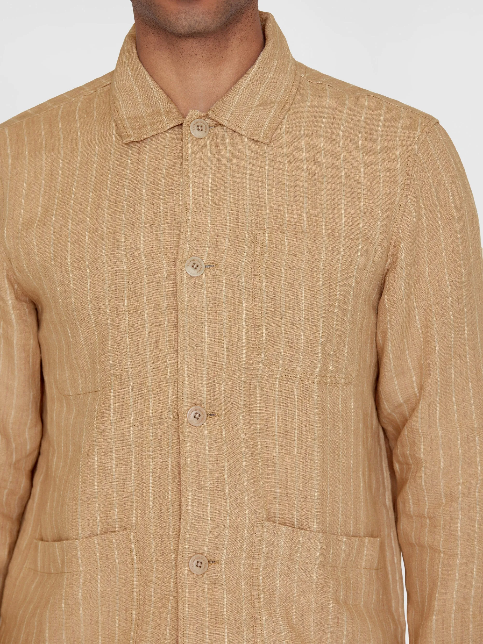 Striped linen overshirt - Beige stripe