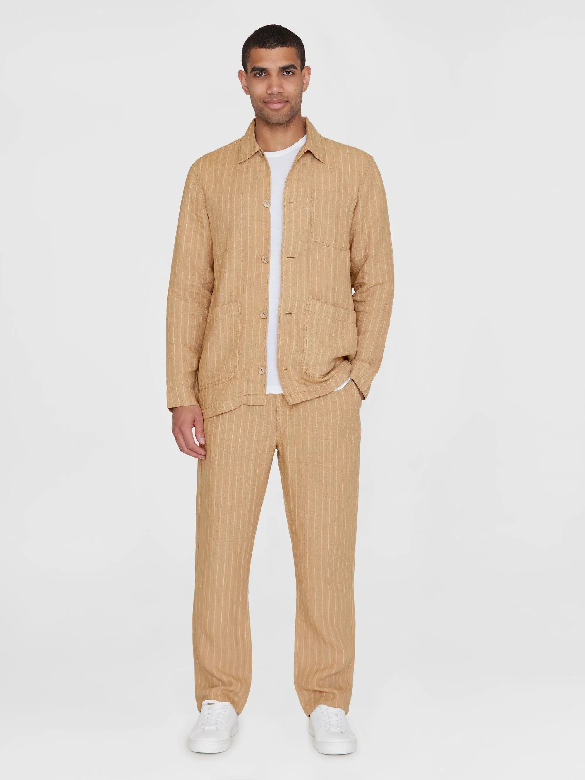 Striped linen overshirt - Beige stripe