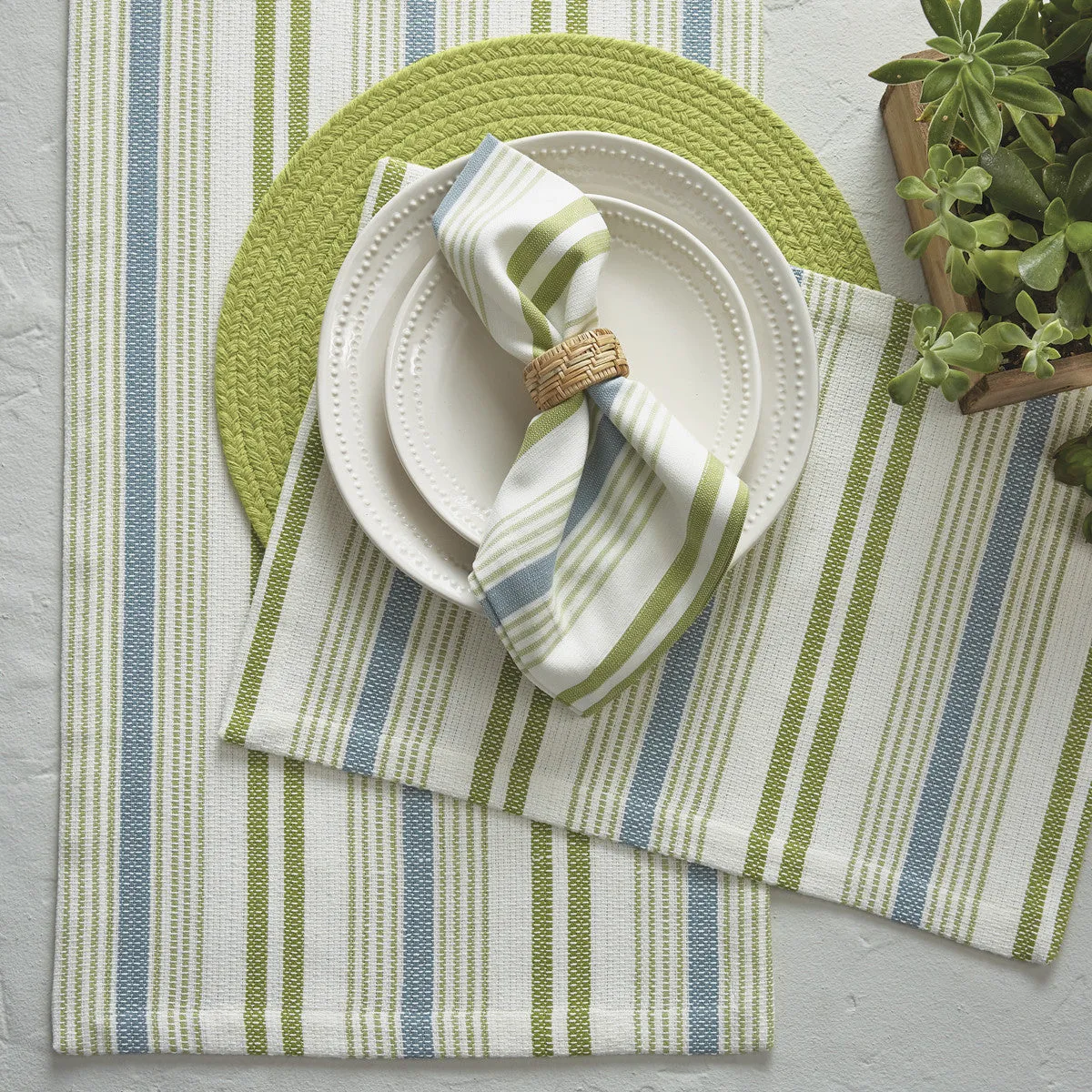 Succulents Stripe Table Runner - 72"L  Park Designs