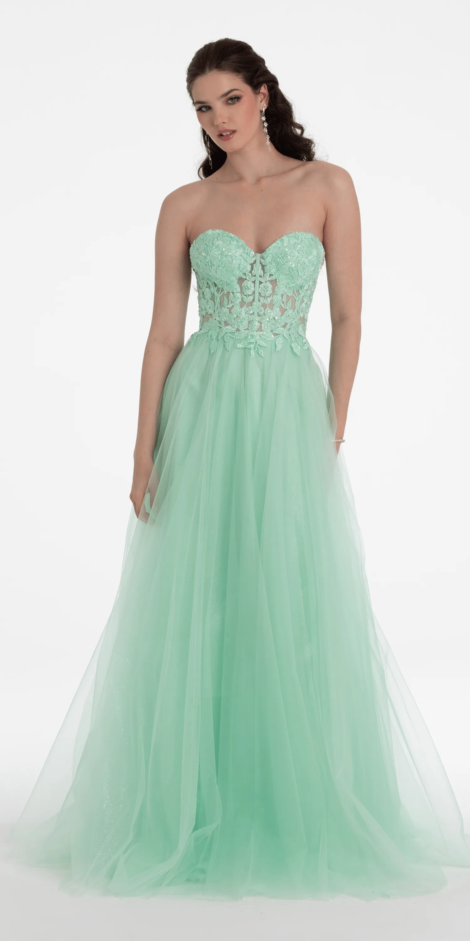 Sweetheart Embroidered Corset Glitter Mesh Ballgown