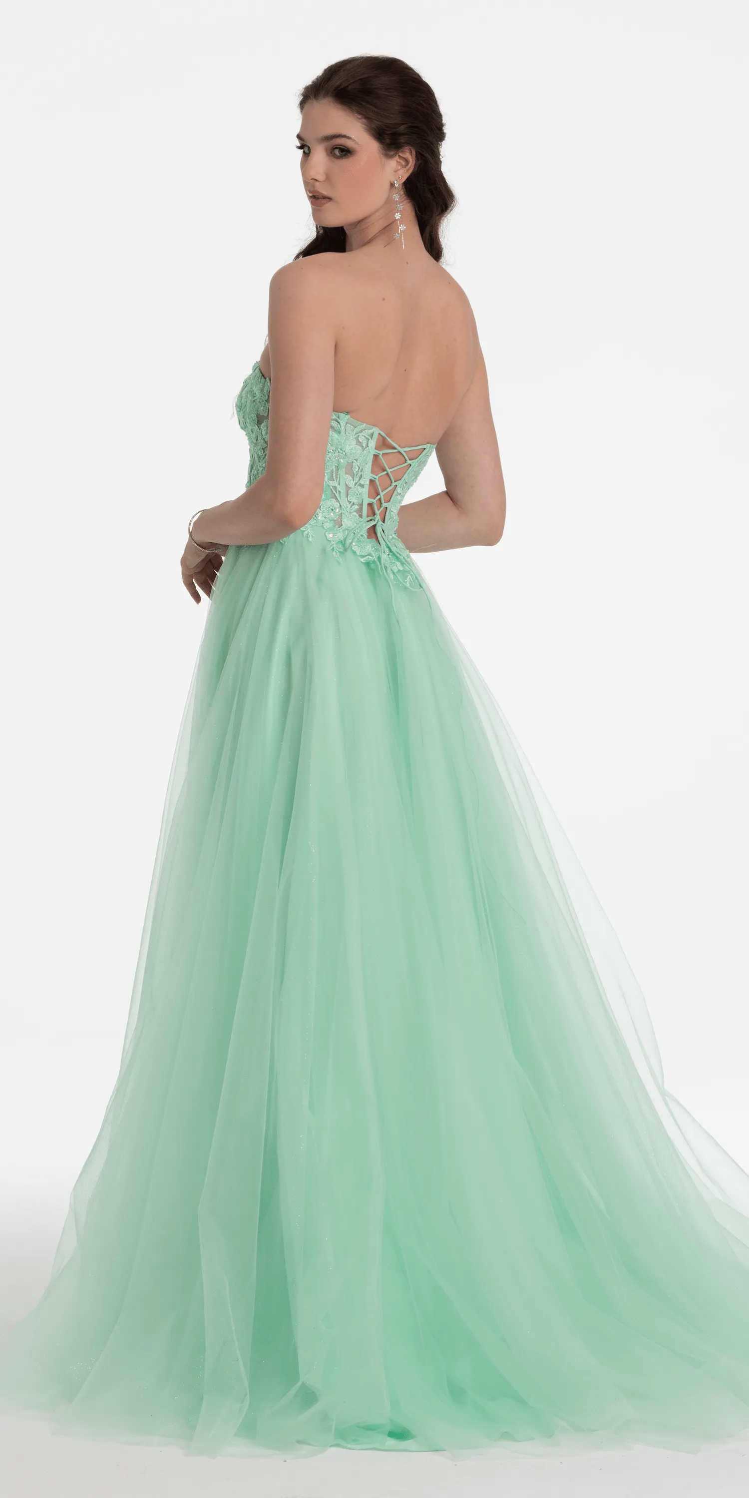 Sweetheart Embroidered Corset Glitter Mesh Ballgown
