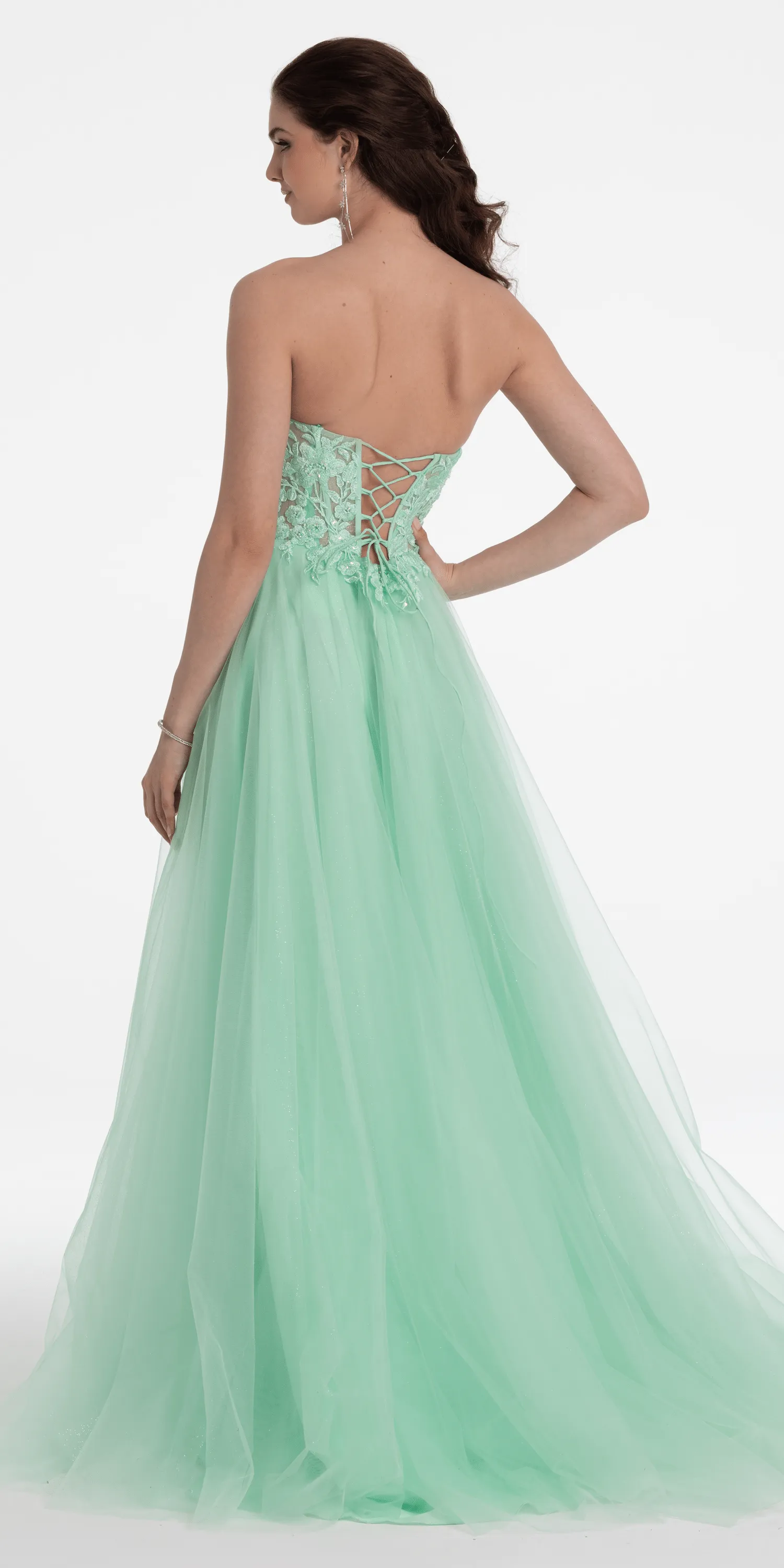 Sweetheart Embroidered Corset Glitter Mesh Ballgown