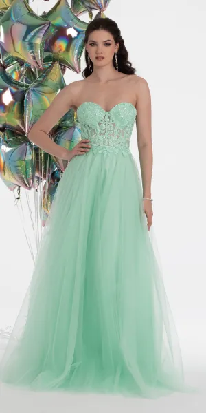 Sweetheart Embroidered Corset Glitter Mesh Ballgown