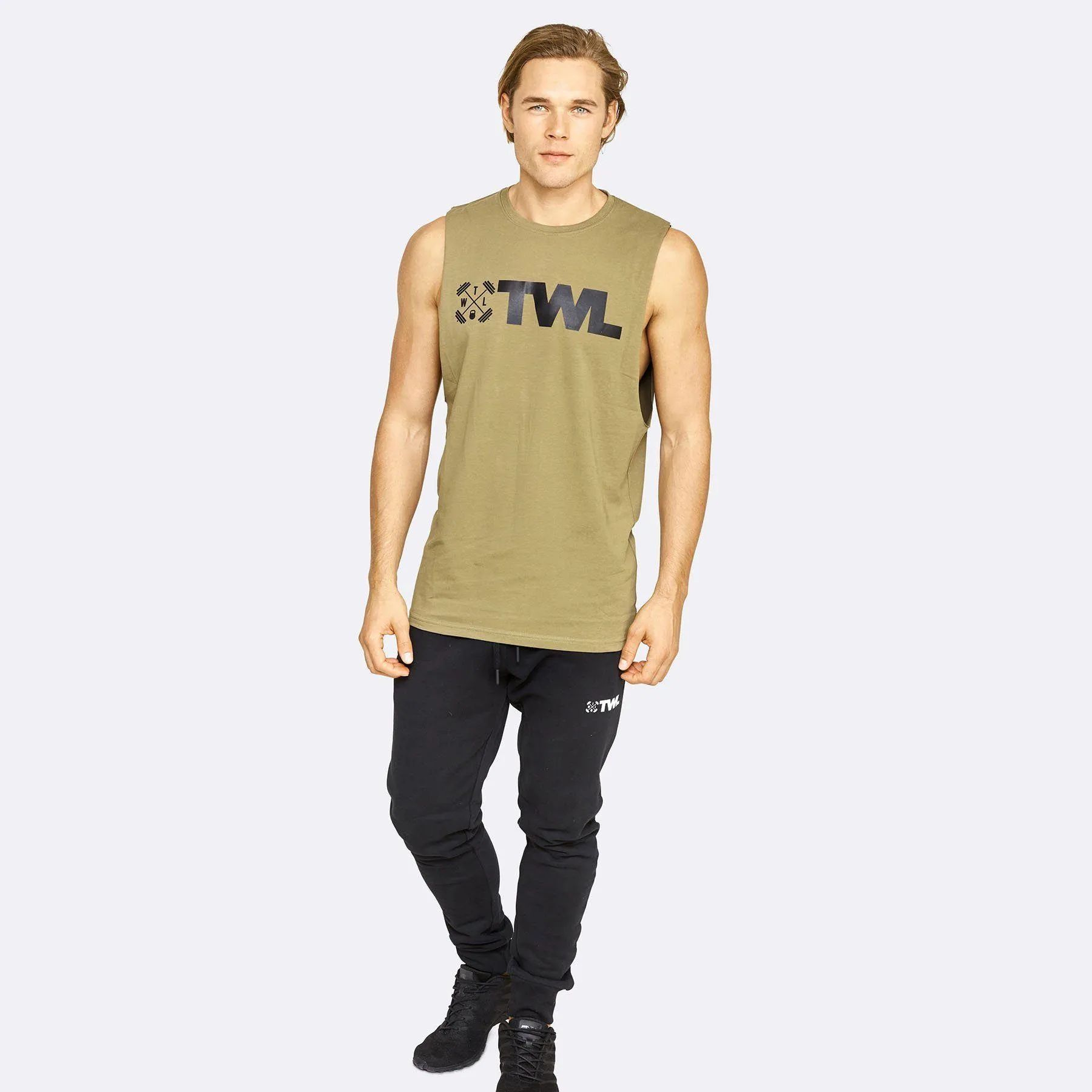 The WOD Life - Men's Classics Gunship Muscle Tank - Khaki/Black