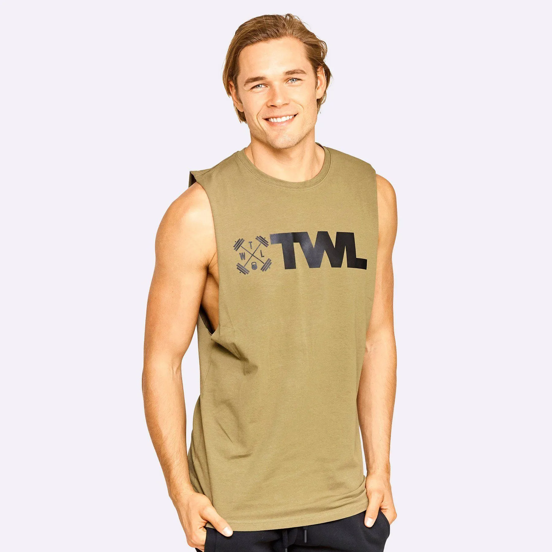 The WOD Life - Men's Classics Gunship Muscle Tank - Khaki/Black