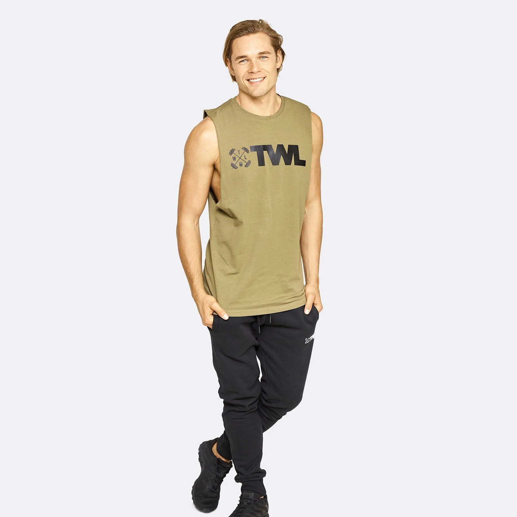 The WOD Life - Men's Classics Gunship Muscle Tank - Khaki/Black